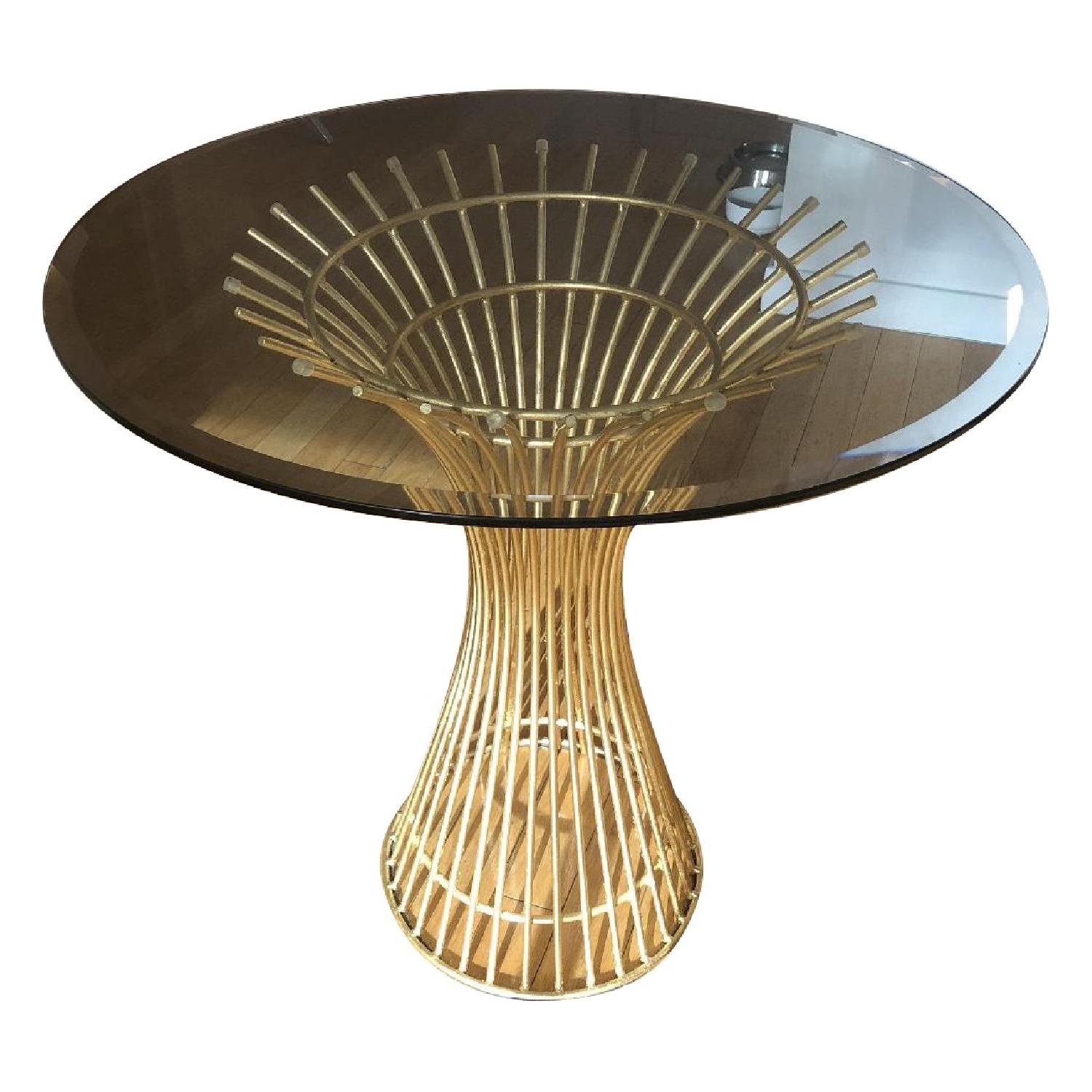 Gold Painted Wire Base Glass Top Dining Table AptDeco