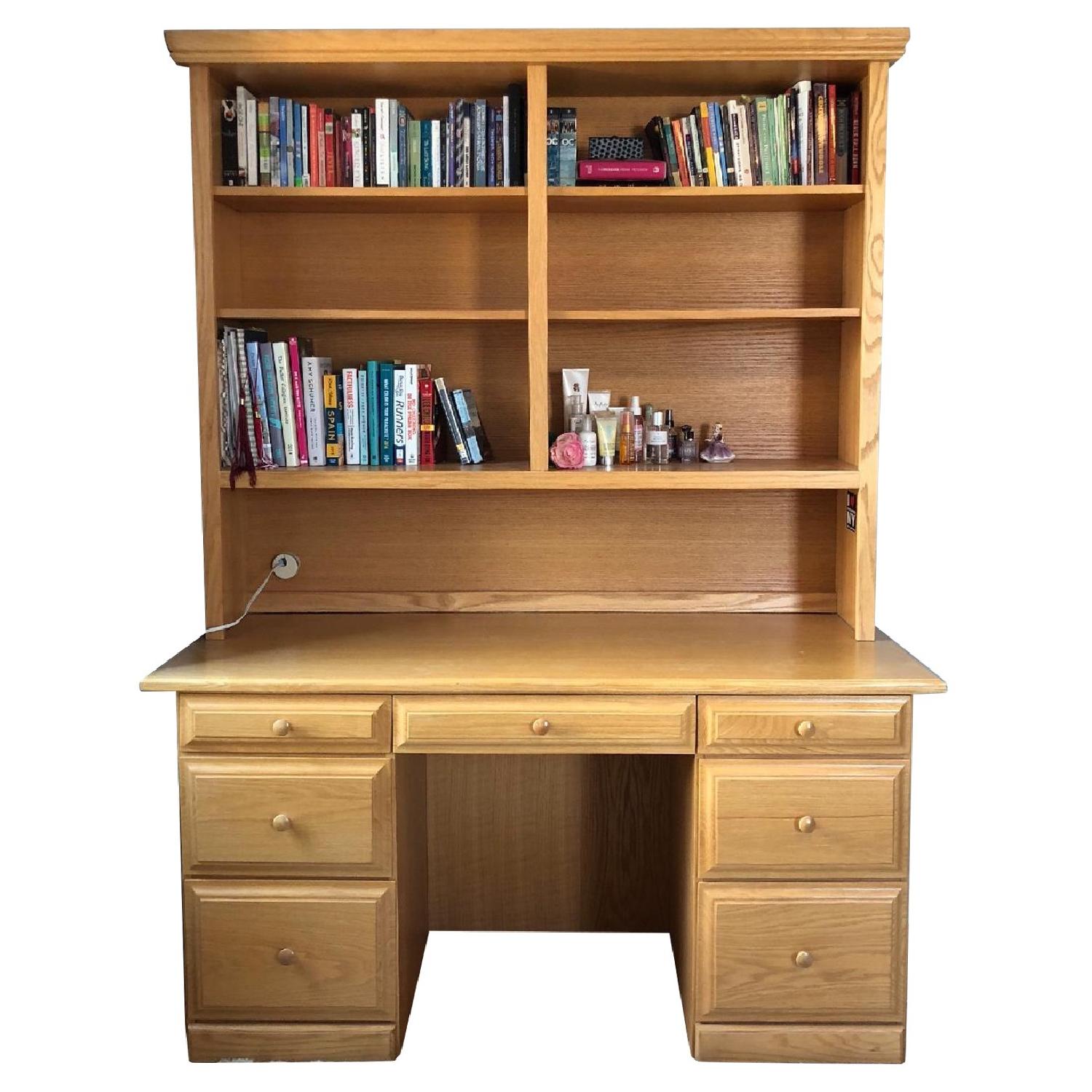 Wood Desk w/ Hutch - image-0