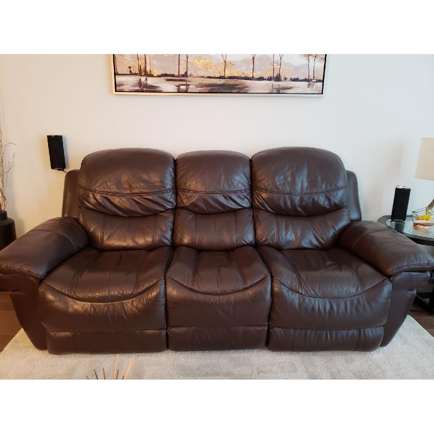 Bob's Brown Power Leather Recliner Sofa AptDeco