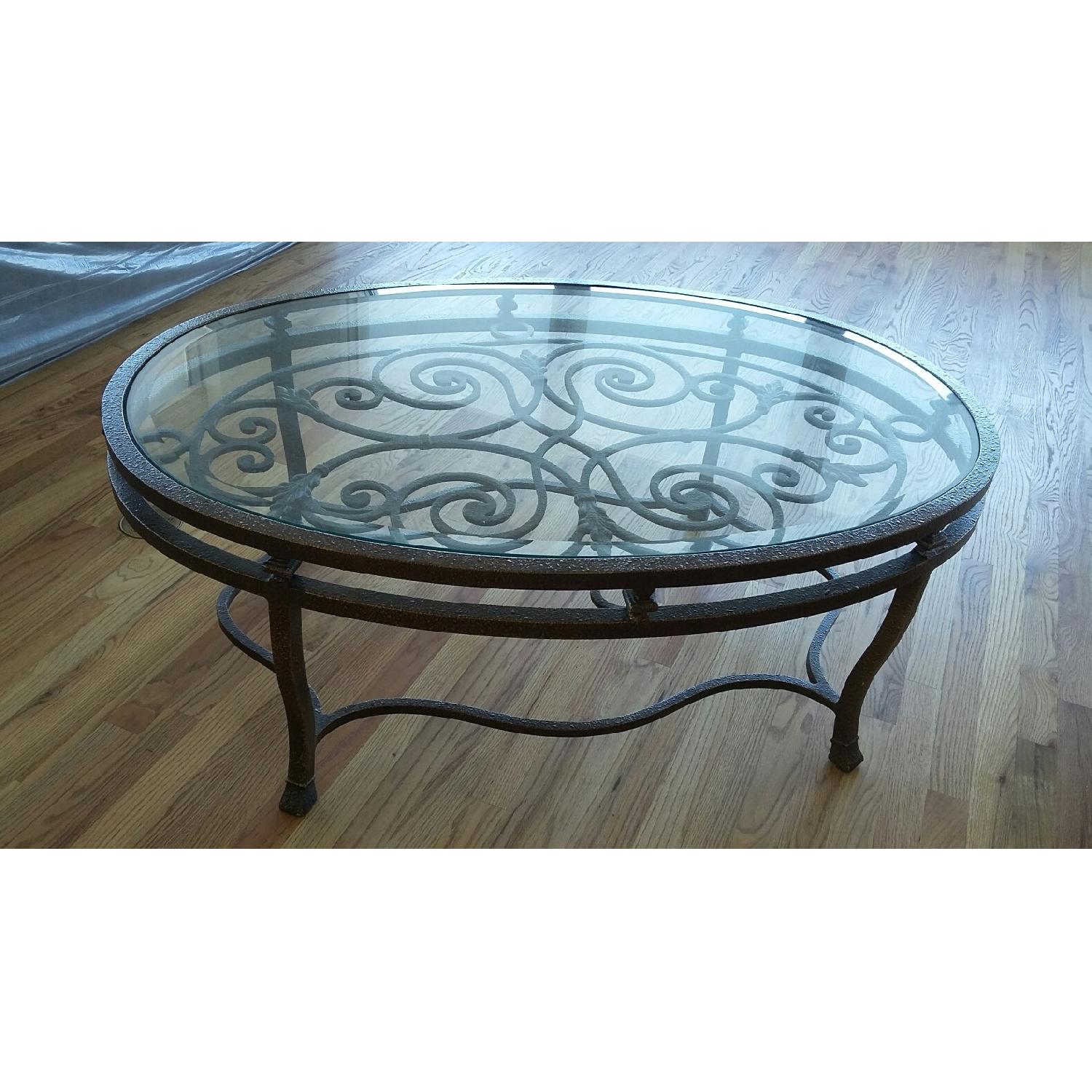 Glass & Wrought Iron Cocktail Table - image-1