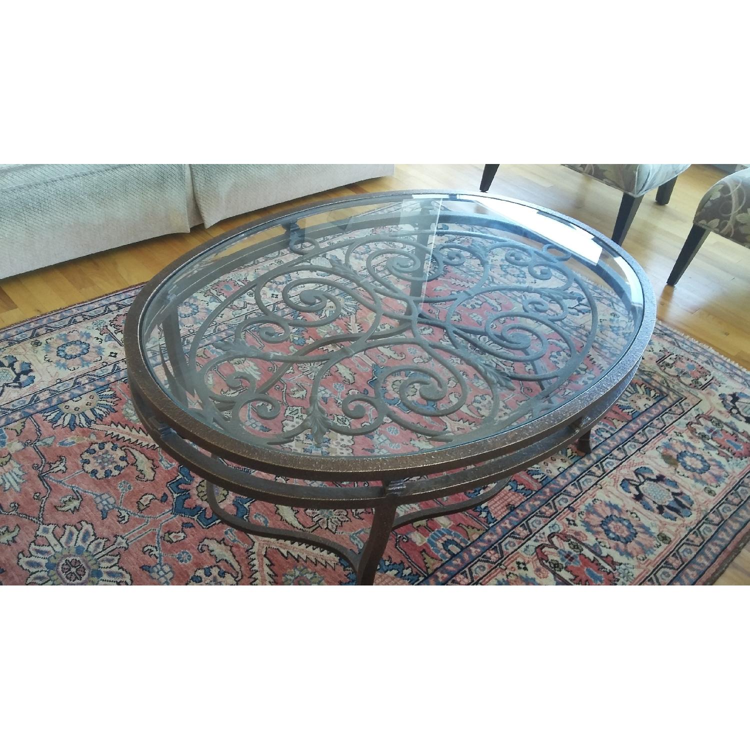 Glass & Wrought Iron Cocktail Table - image-5