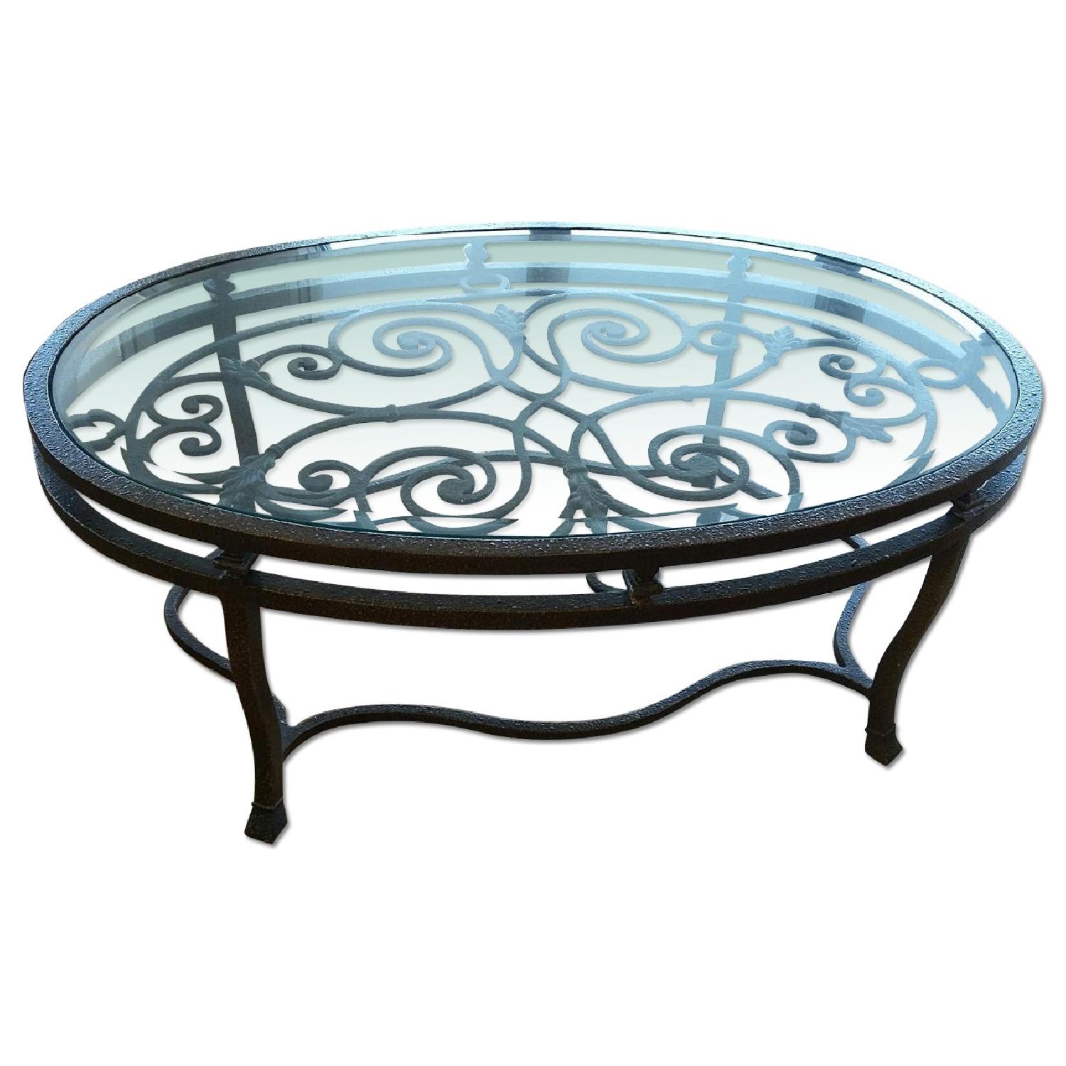 Glass & Wrought Iron Cocktail Table - image-0