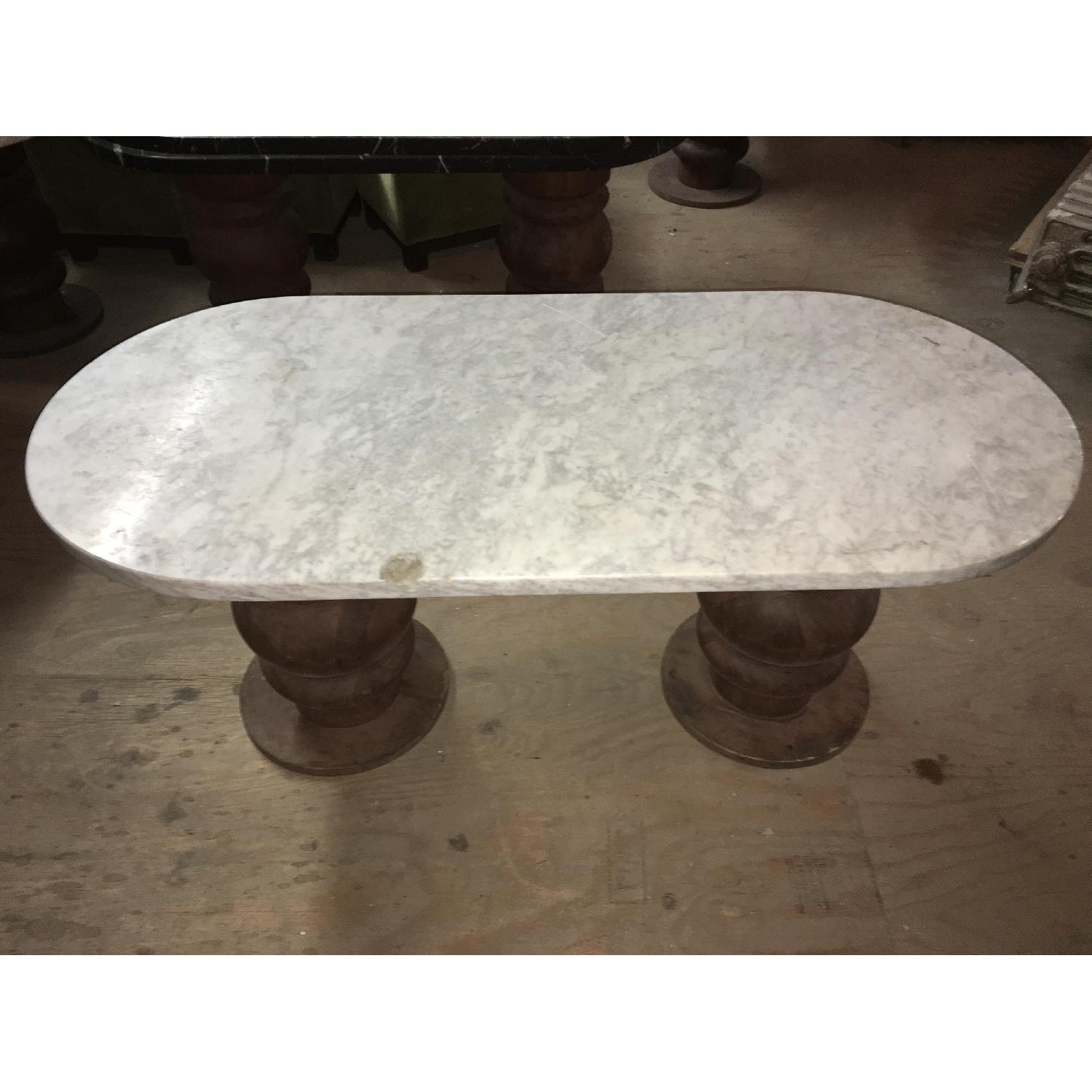 Custom Solid White Marble & Solid Wood Coffee Table AptDeco