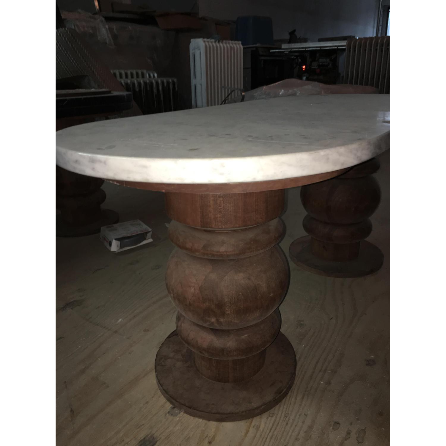 Custom Solid White Marble & Solid Wood Coffee Table AptDeco