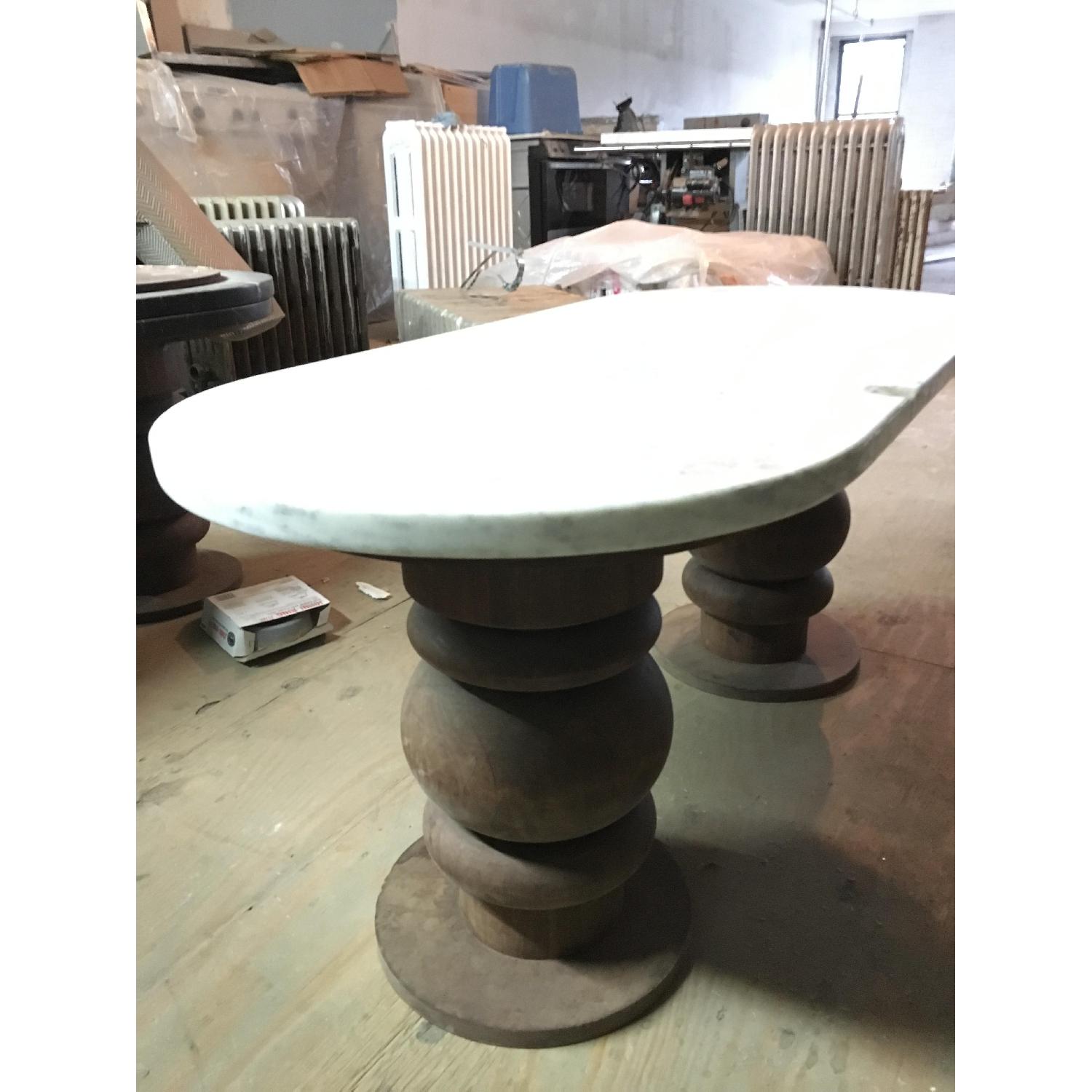 Custom Solid White Marble & Solid Wood Coffee Table AptDeco