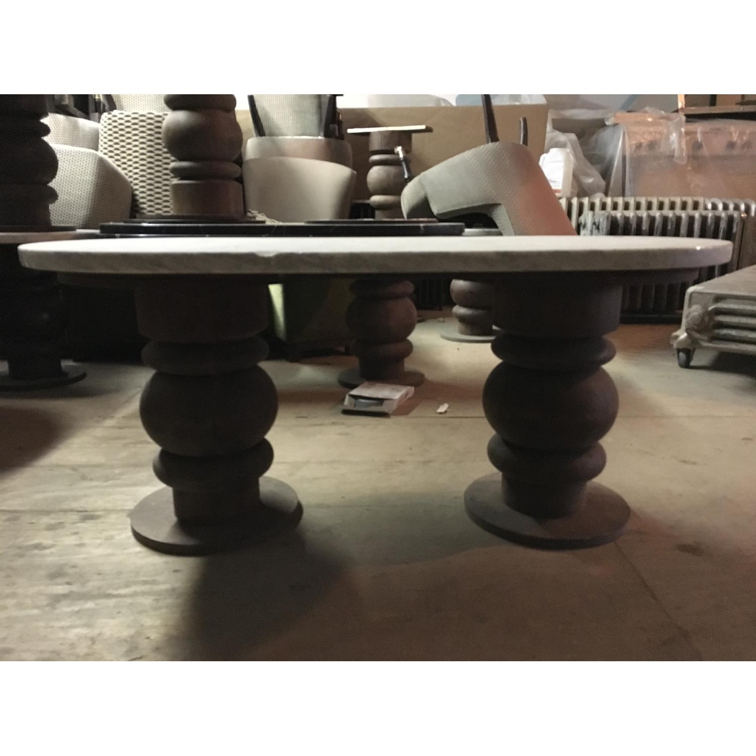 Custom Solid White Marble & Solid Wood Coffee Table - image-6
