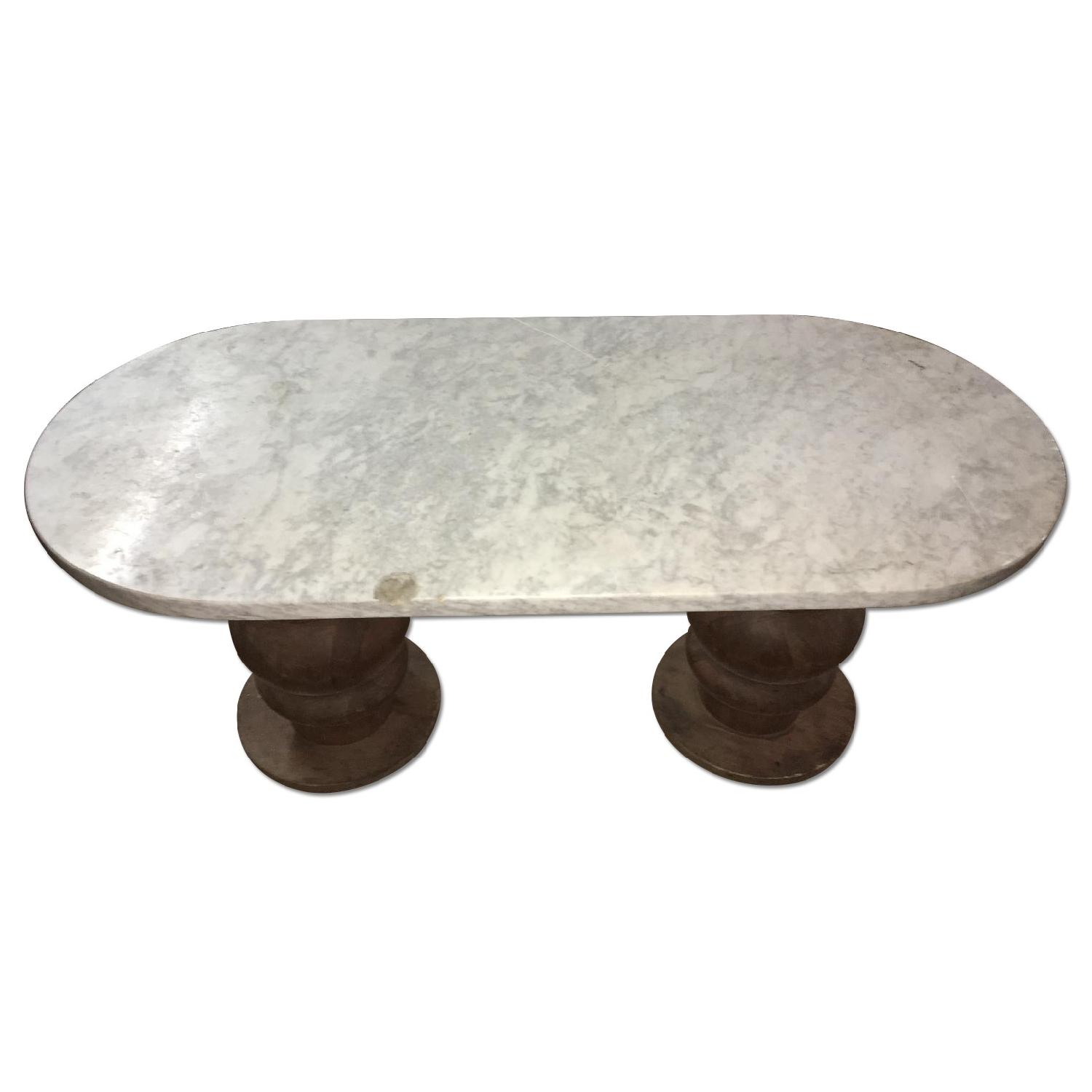 Custom Solid White Marble & Solid Wood Coffee Table - image-0