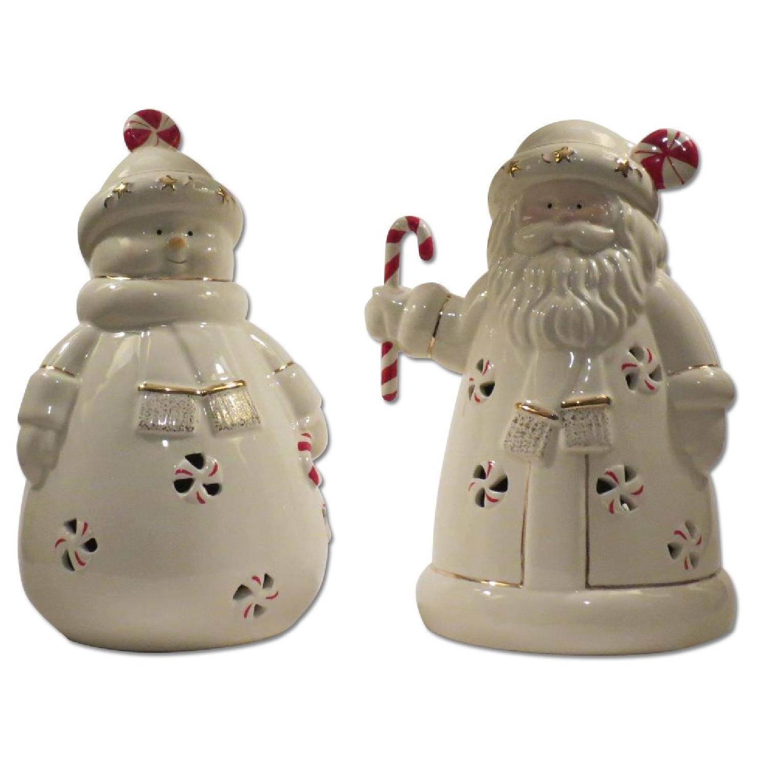 Lenox Stocking Splendor Lenox Peppermint Splendor Snowman And Santa Figurine - AptDeco