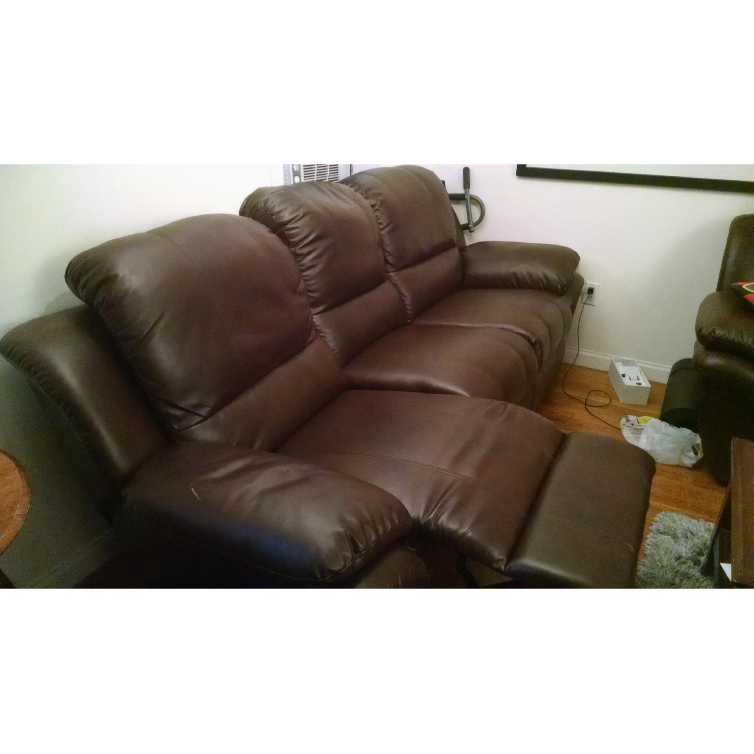 Bob's Reclining 3Seat Mahogany Faux Leather Sofa AptDeco