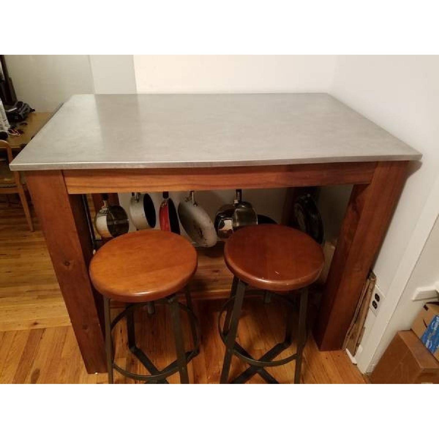 West Elm Kitchen Island w/ 2 Industrial Stools AptDeco