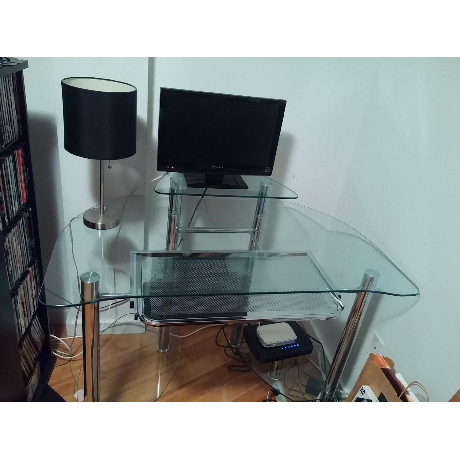 Glass Table w/ Monitor Shelf & Bottom Shelves - image-1