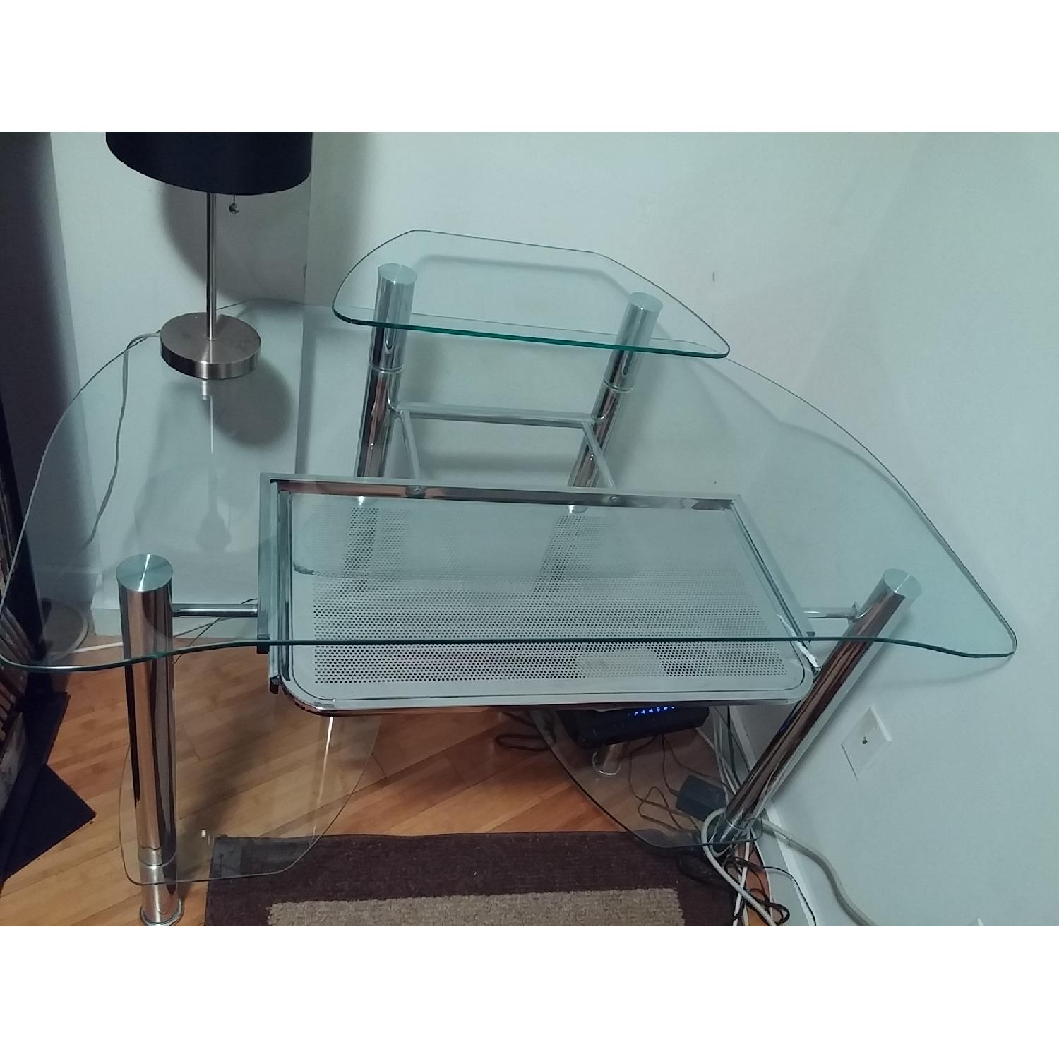 Glass Table w/ Monitor Shelf & Bottom Shelves - image-2
