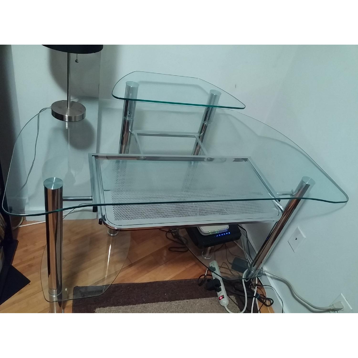 Glass Table w/ Monitor Shelf & Bottom Shelves - image-3