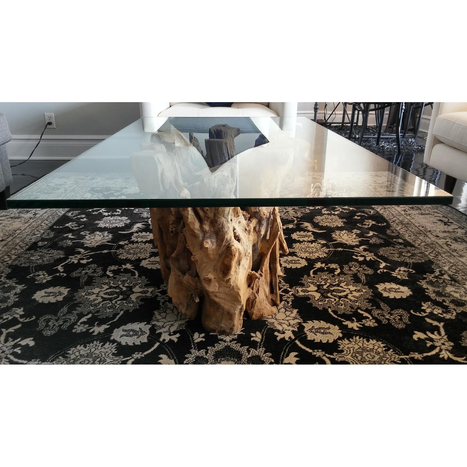 Crate & Barrel Driftwood Base/Glass Top Coffee Table - image-3
