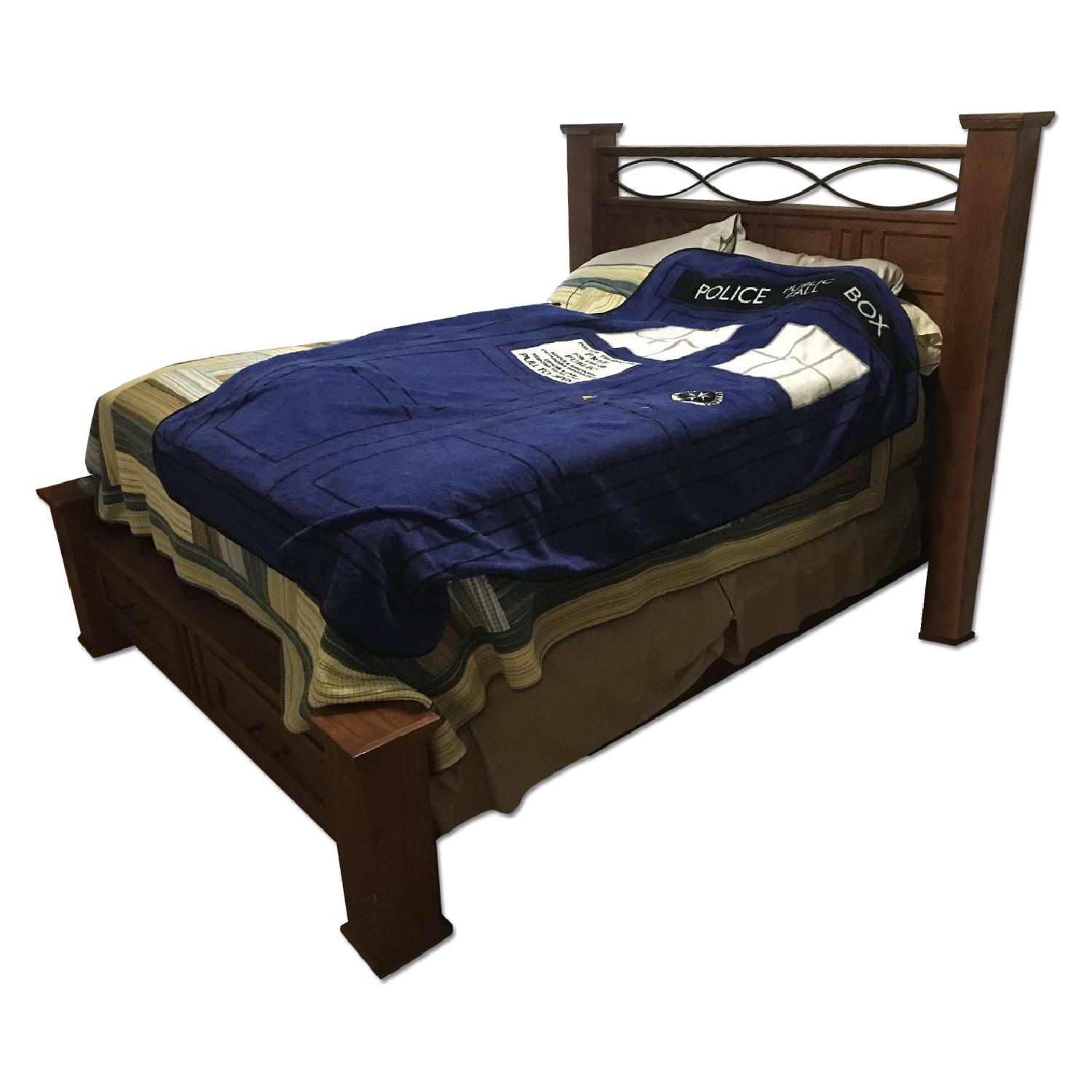 Raymour & Flanigan Dark Wood Queen Size Storage Bed Frame AptDeco