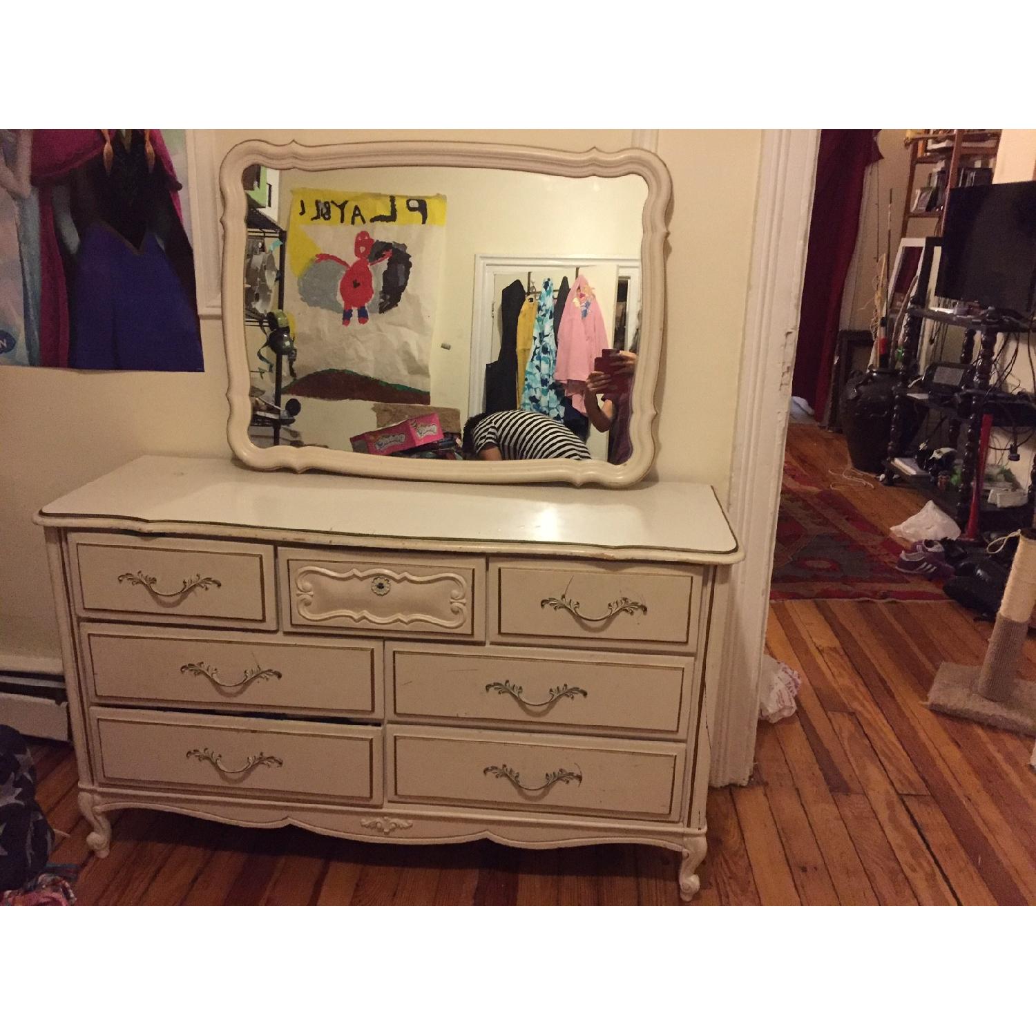 Vintage Shabby Chic Dresser w/ Mirror + Desk - image-3