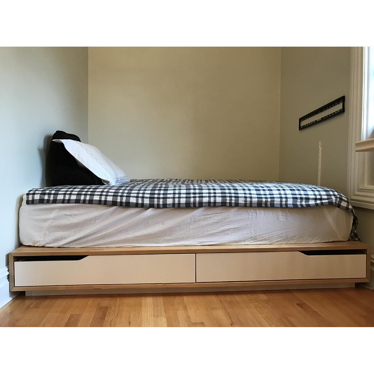 Ikea Mandal Birch Queen Size Bed Frame w/ Storage in White AptDeco