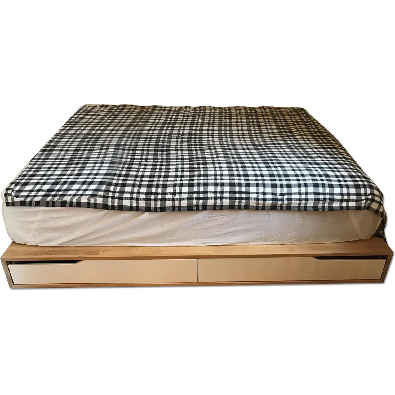 Ikea Mandal Birch Queen Size Bed Frame w/ Storage in White