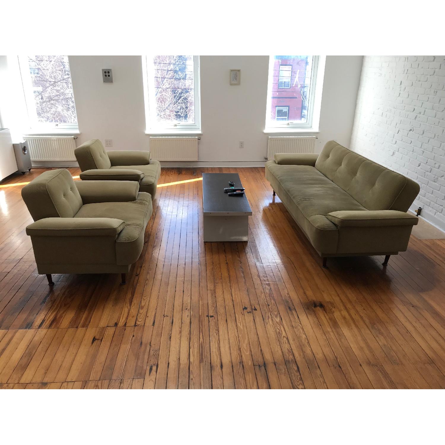 Mid Century Modern Convertible Sofa + 2 Chairs - image-0