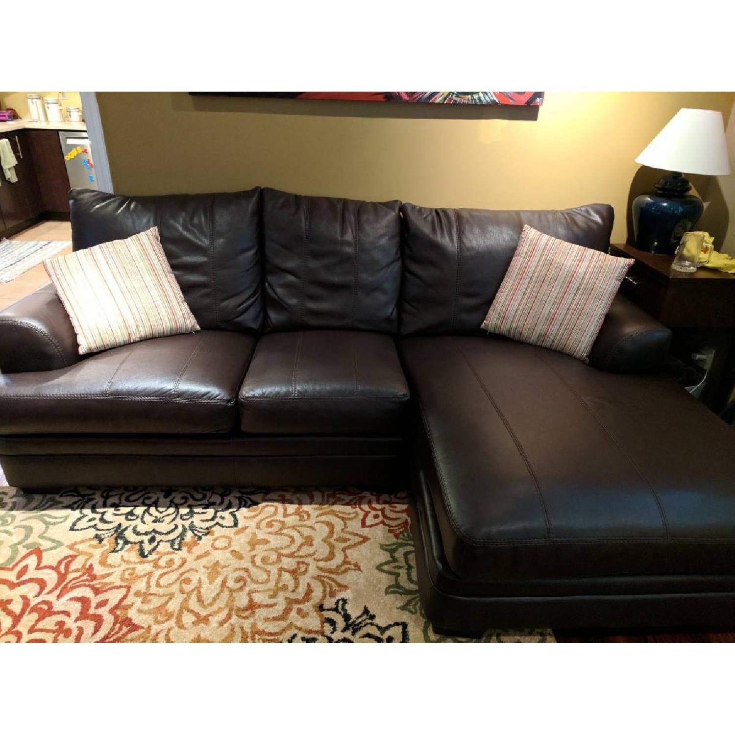 Dark Brown Faux Leather Sectional Sofa - image-1