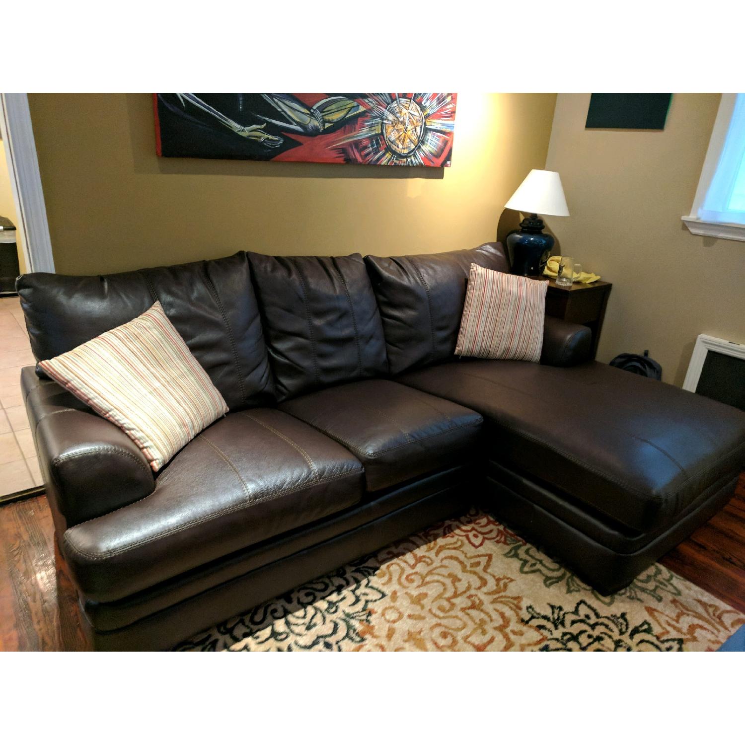 Dark Brown Faux Leather Sectional Sofa - image-2