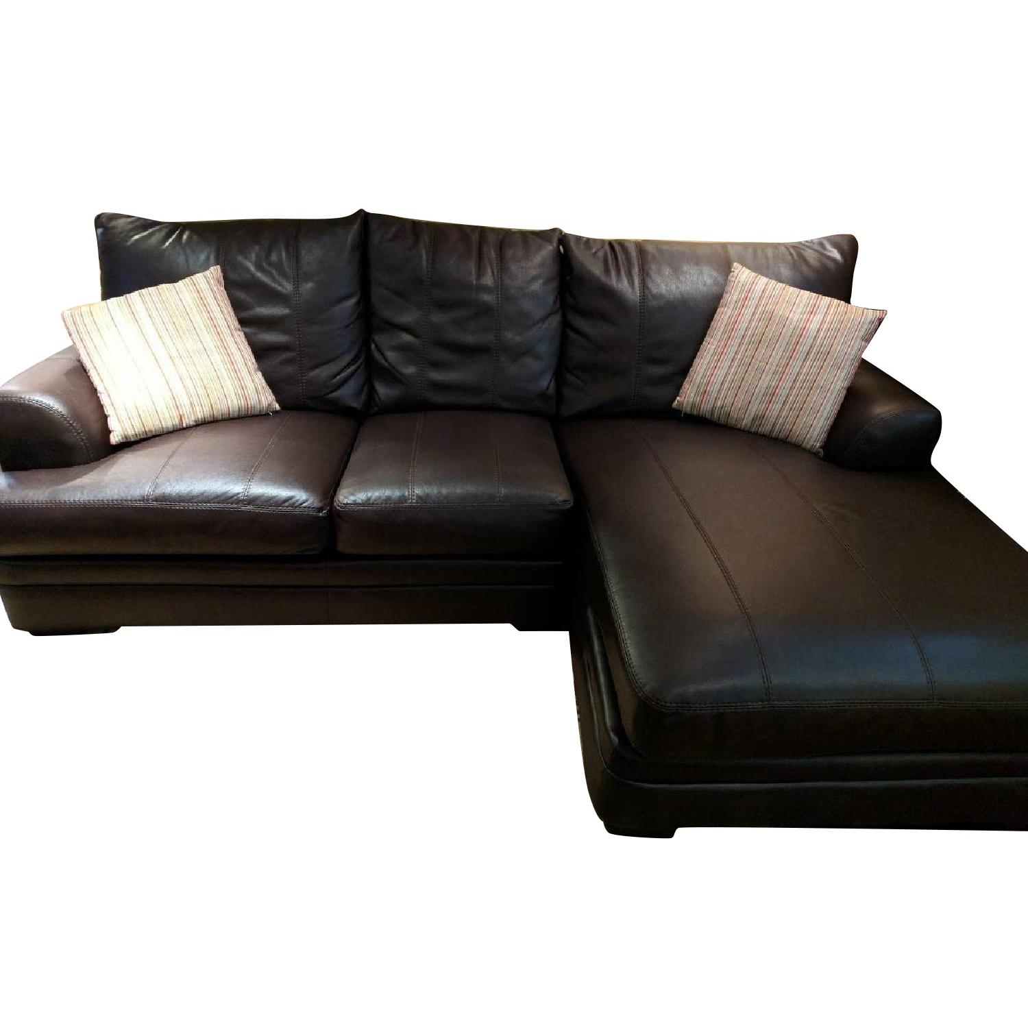 Dark Brown Faux Leather Sectional Sofa - image-0