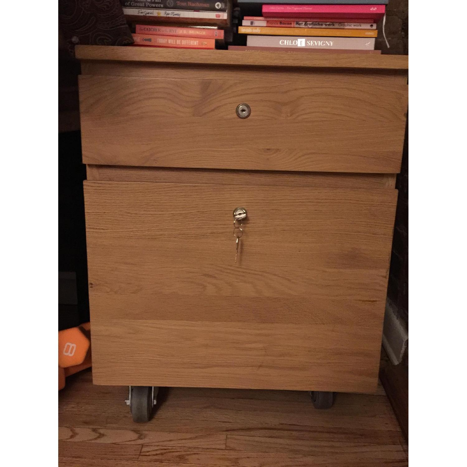 Crate & Barrel 2 Drawer Oak Filing Cabinet - image-1