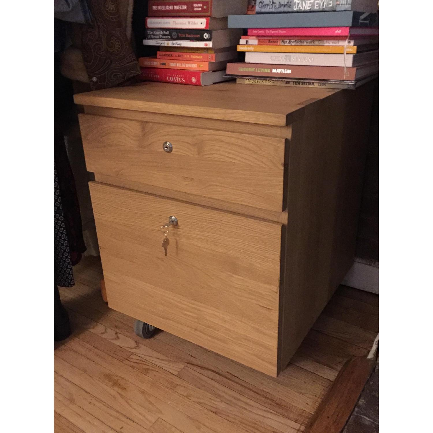 Crate & Barrel 2 Drawer Oak Filing Cabinet - image-2