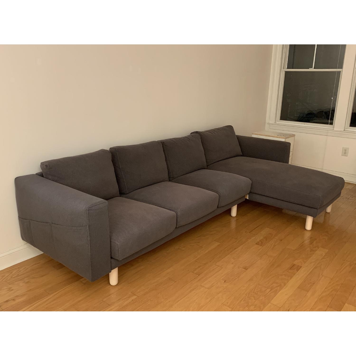 Ikea 4-Seater Sectional Sofa w/ Chaise in Dark Gray/Wood - image-2