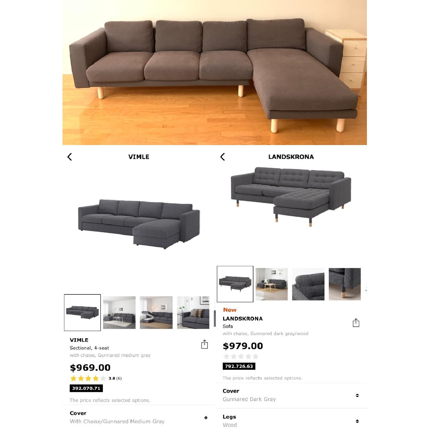 Ikea 4-Seater Sectional Sofa w/ Chaise in Dark Gray/Wood - image-3