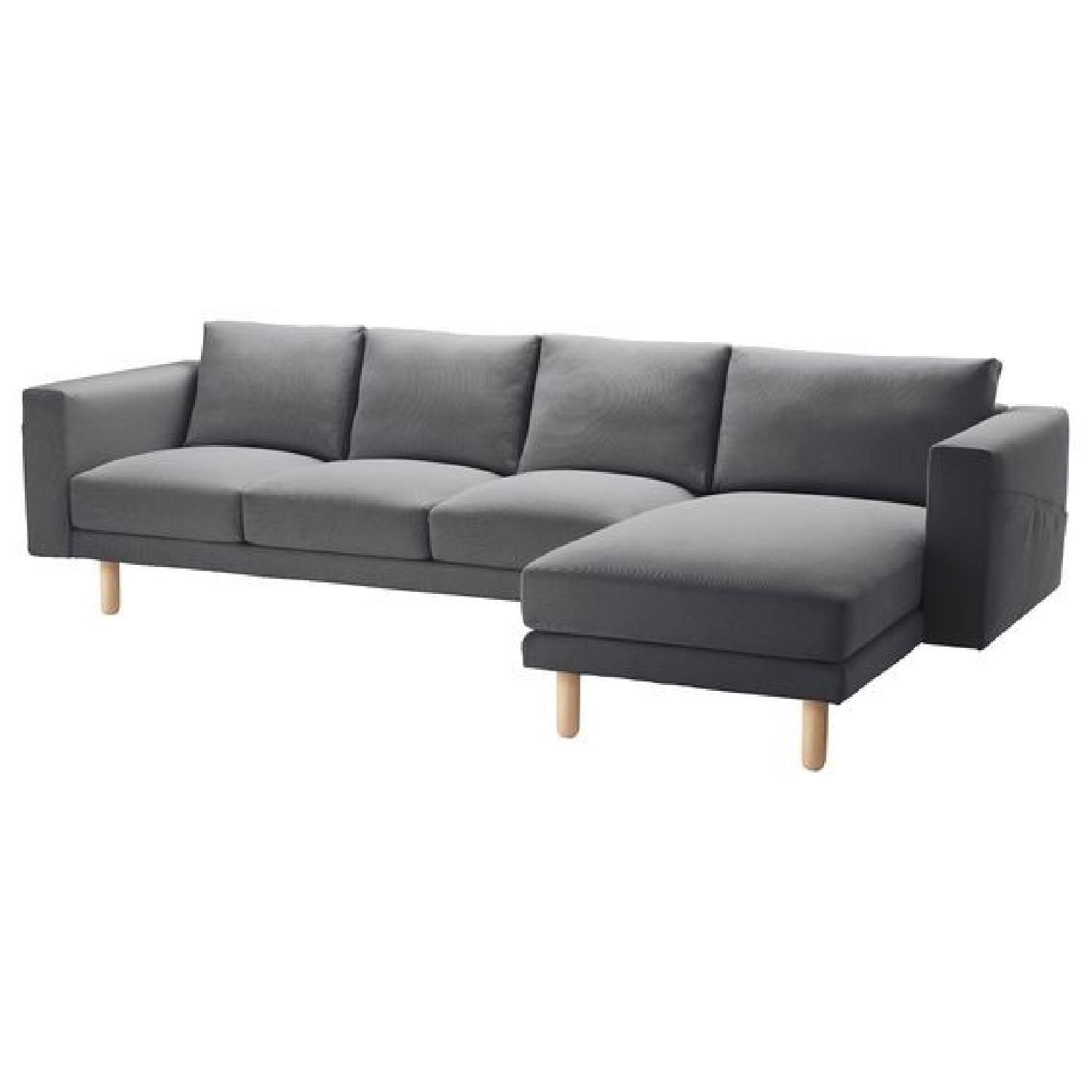 Ikea 4-Seater Sectional Sofa w/ Chaise in Dark Gray/Wood - image-0