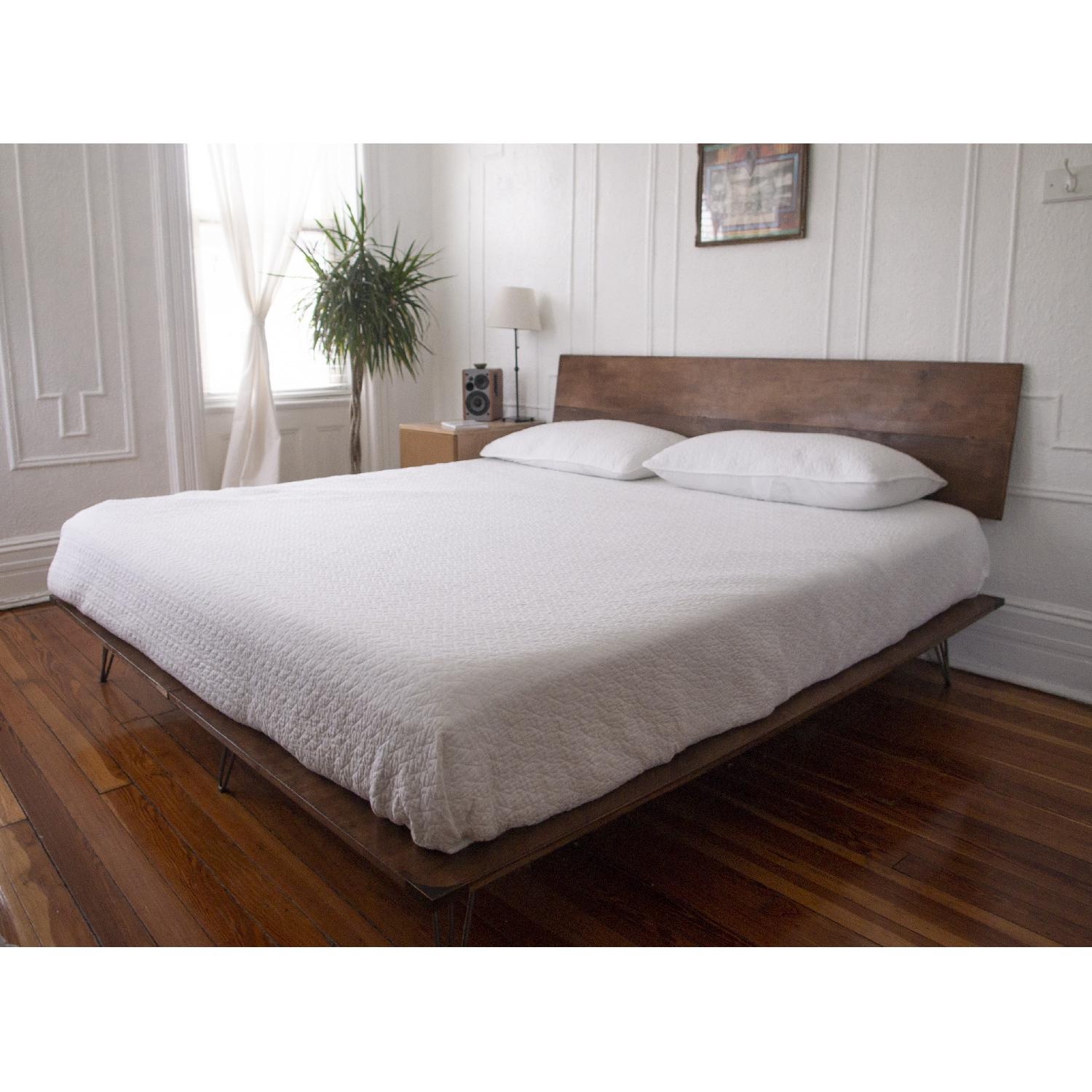 Mid-Century Style King Platform Bed w/ Slanted Headboard - image-3