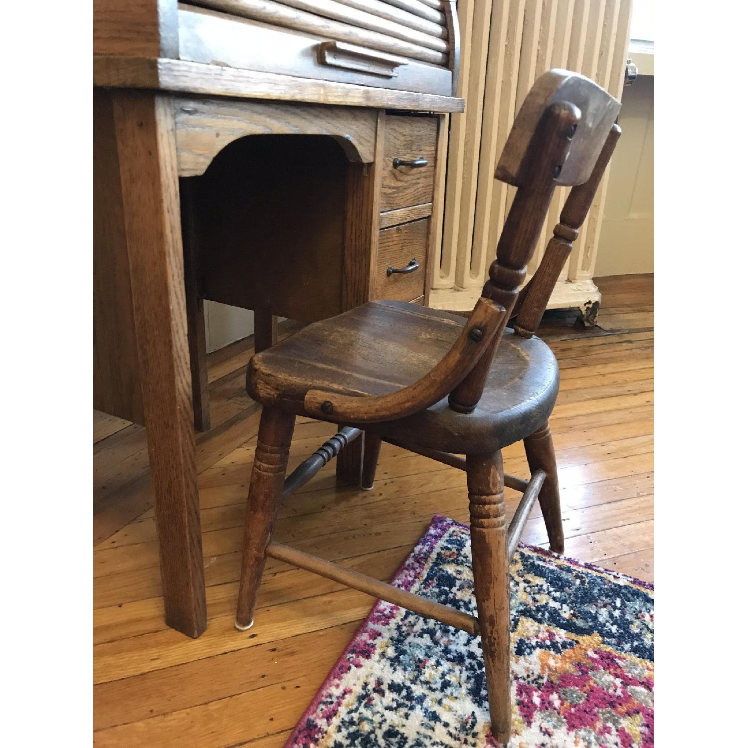 Antique Wooden ChildSize Roll Top Desk & Chair AptDeco