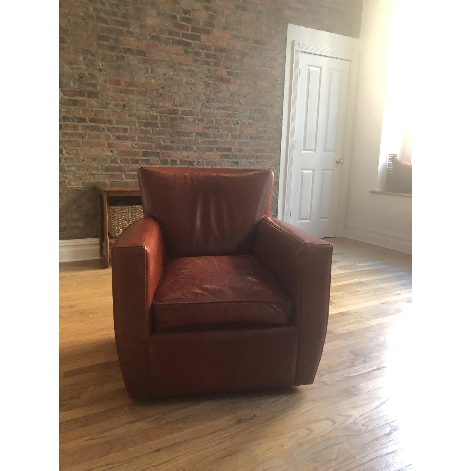 Crate & Barrel Red Leather Arm Chair AptDeco