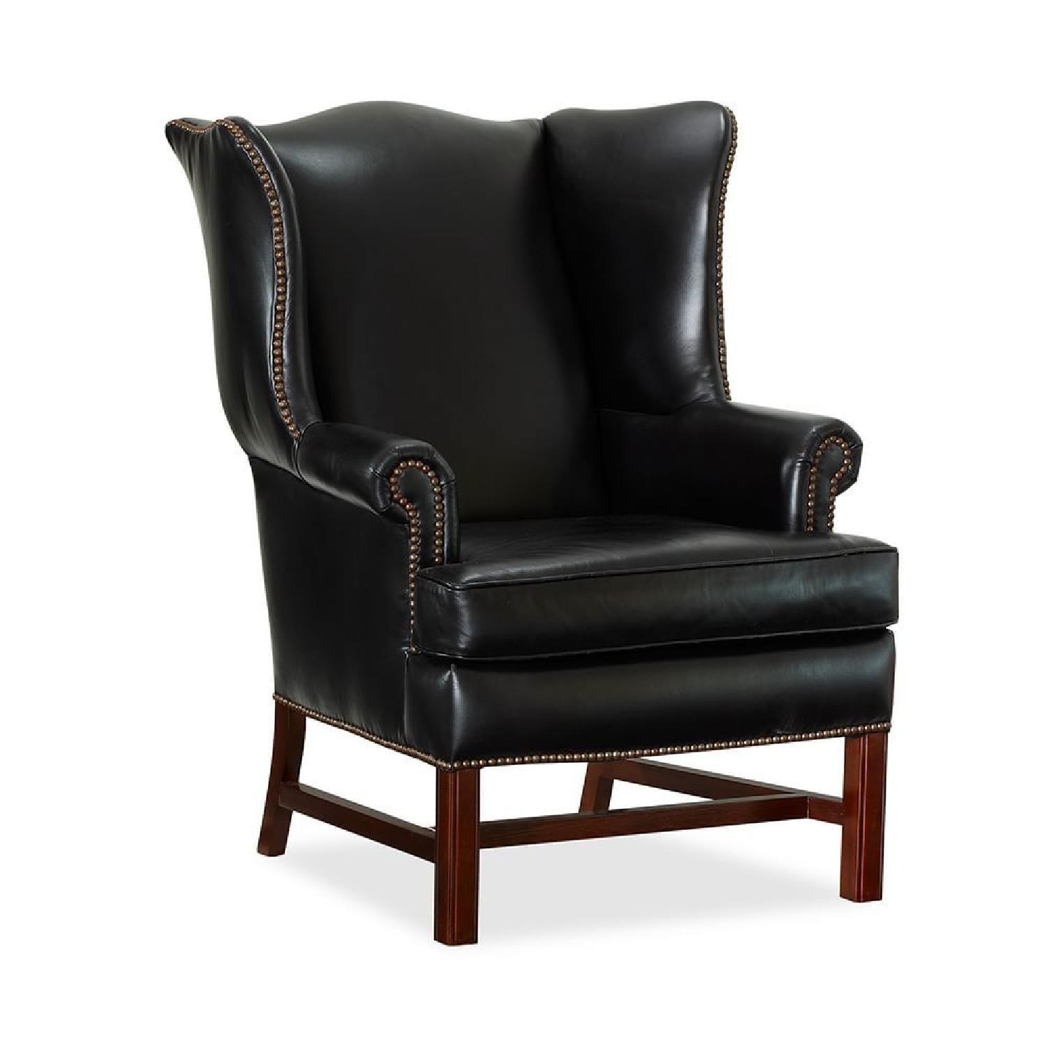 Pottery Barn Black Thatcher Leather Armchair - image-0
