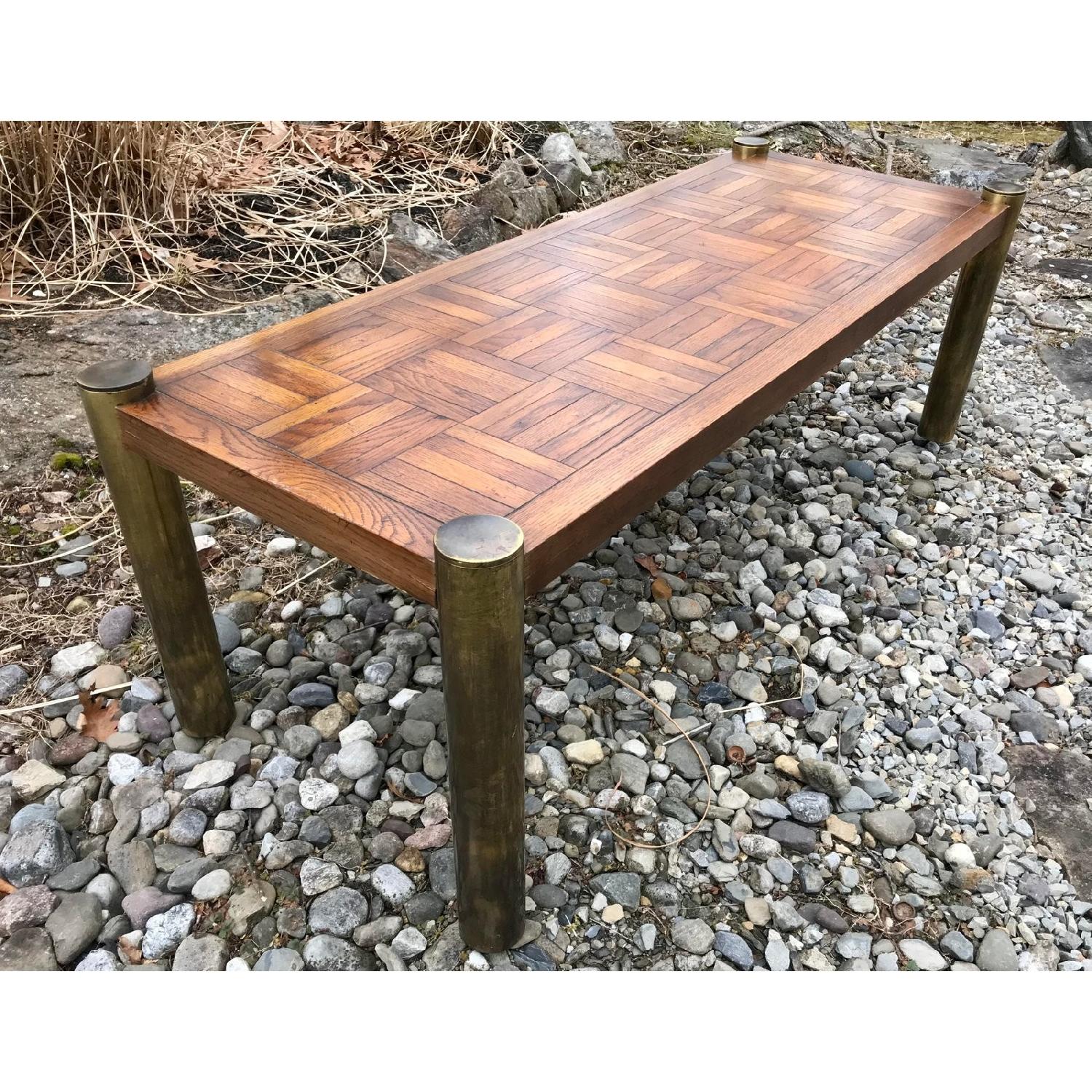 Lane Mid Century Brass & Parquet Coffee Table - image-1