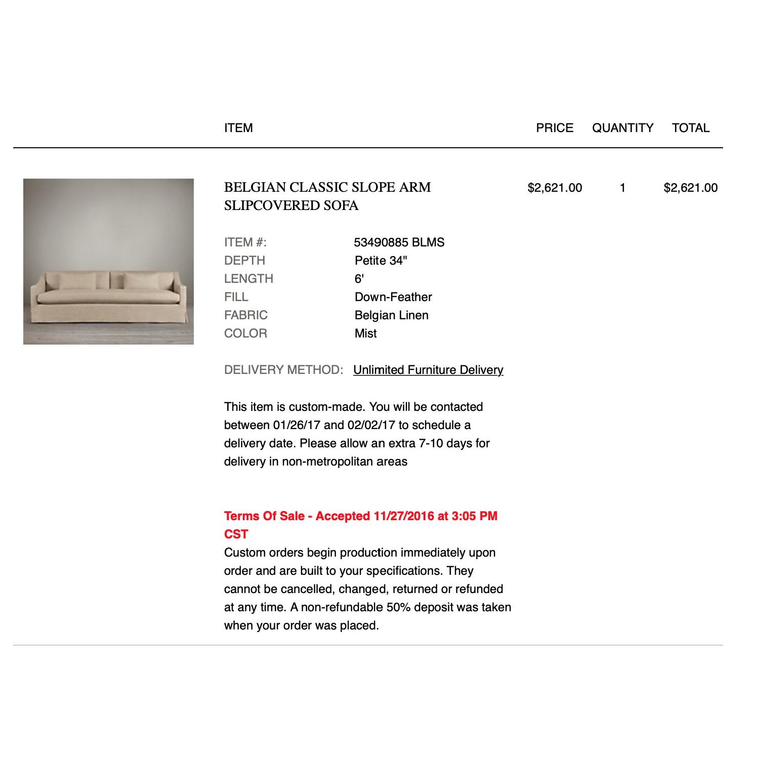 Restoration Hardware Belgian Classic Slope Arm Sofa - image-8