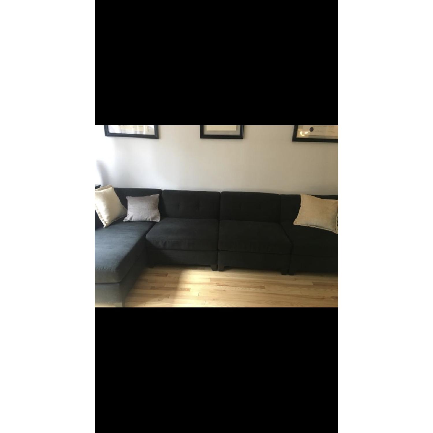 Raymour & Flanigan Grey Suede 4-Piece Sectional Sofa - image-1