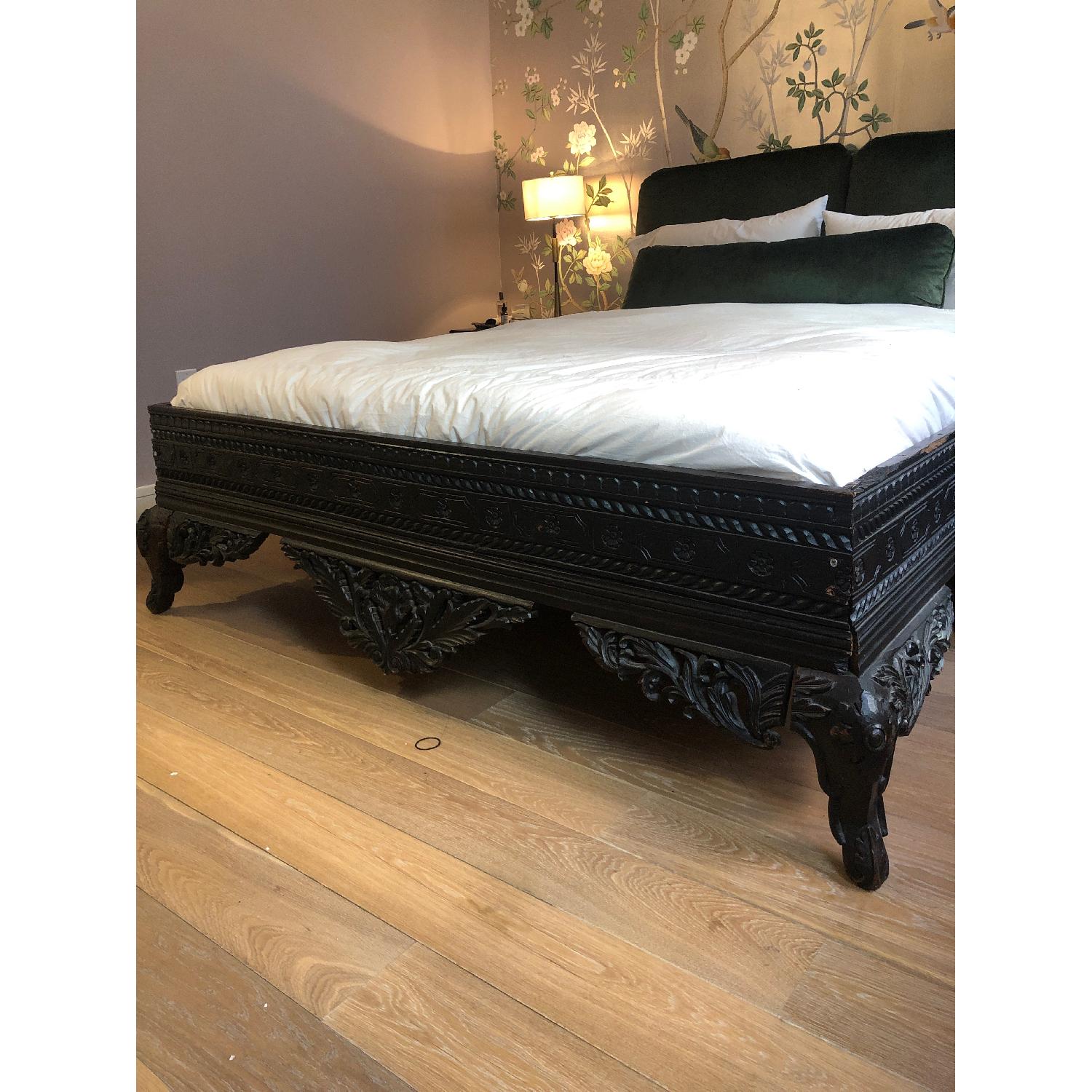 Ornate Carved Dark Wood Indian Bed Frame - image-2