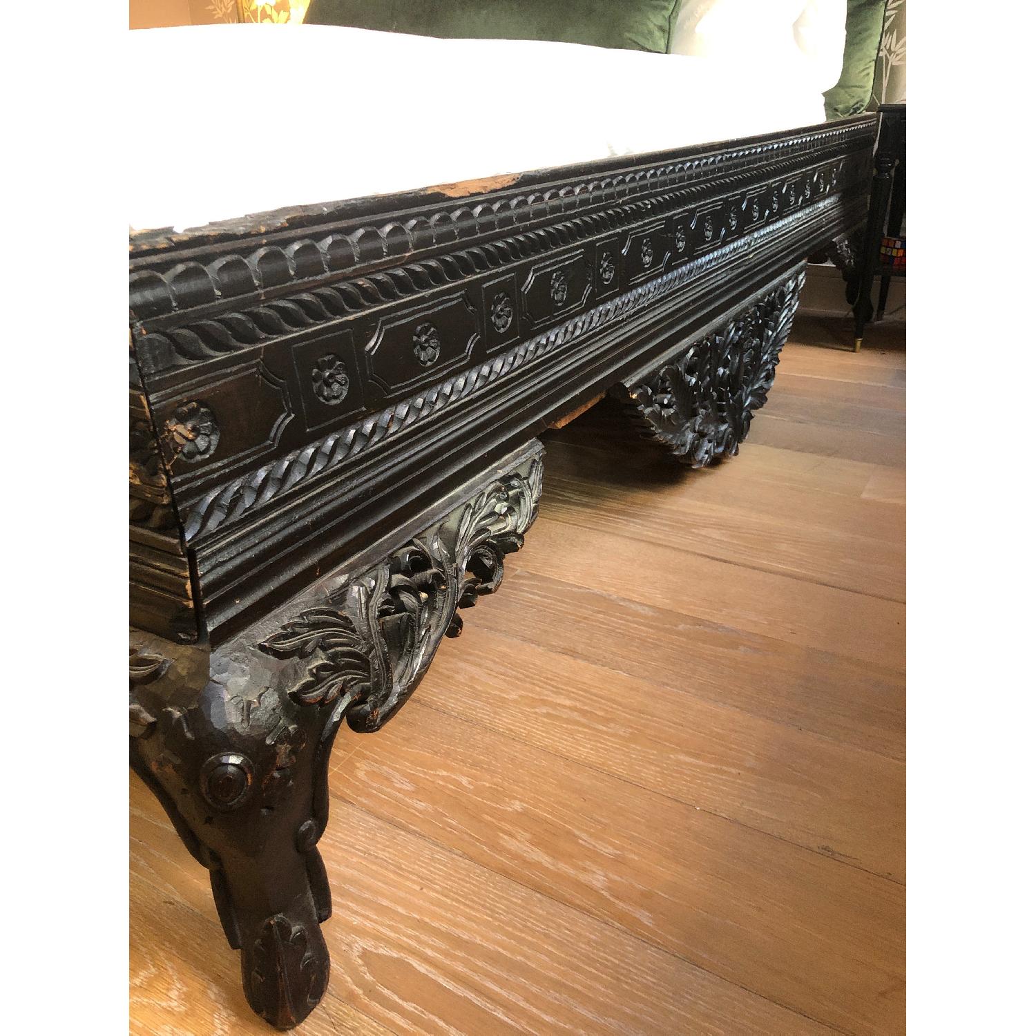 Ornate Carved Dark Wood Indian Bed Frame - image-3