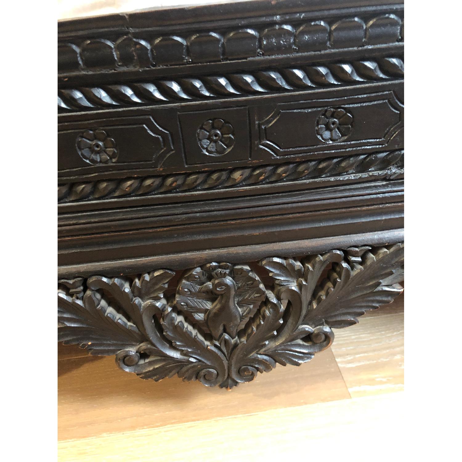 Ornate Carved Dark Wood Indian Bed Frame - image-4