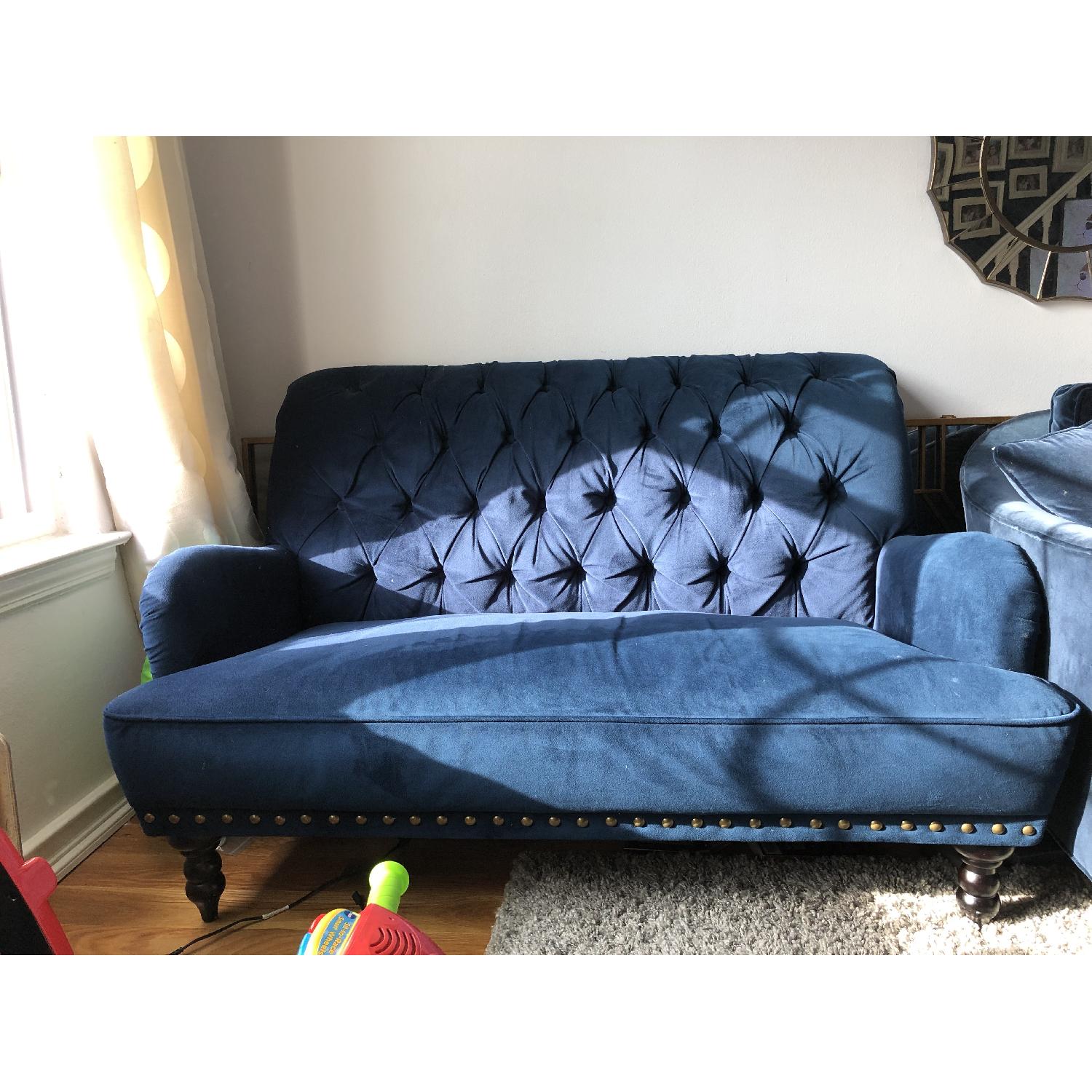 Pier 1 Chas Navy Blue Velvet Loveseat - image-3