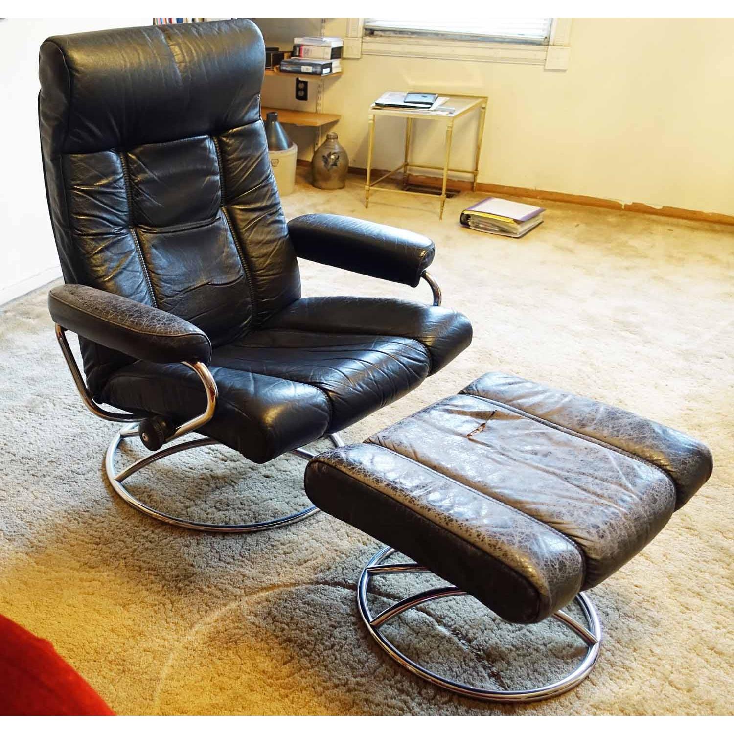 Ekornes Stressless Chair & Foot Stool in Navy Blue - image-1