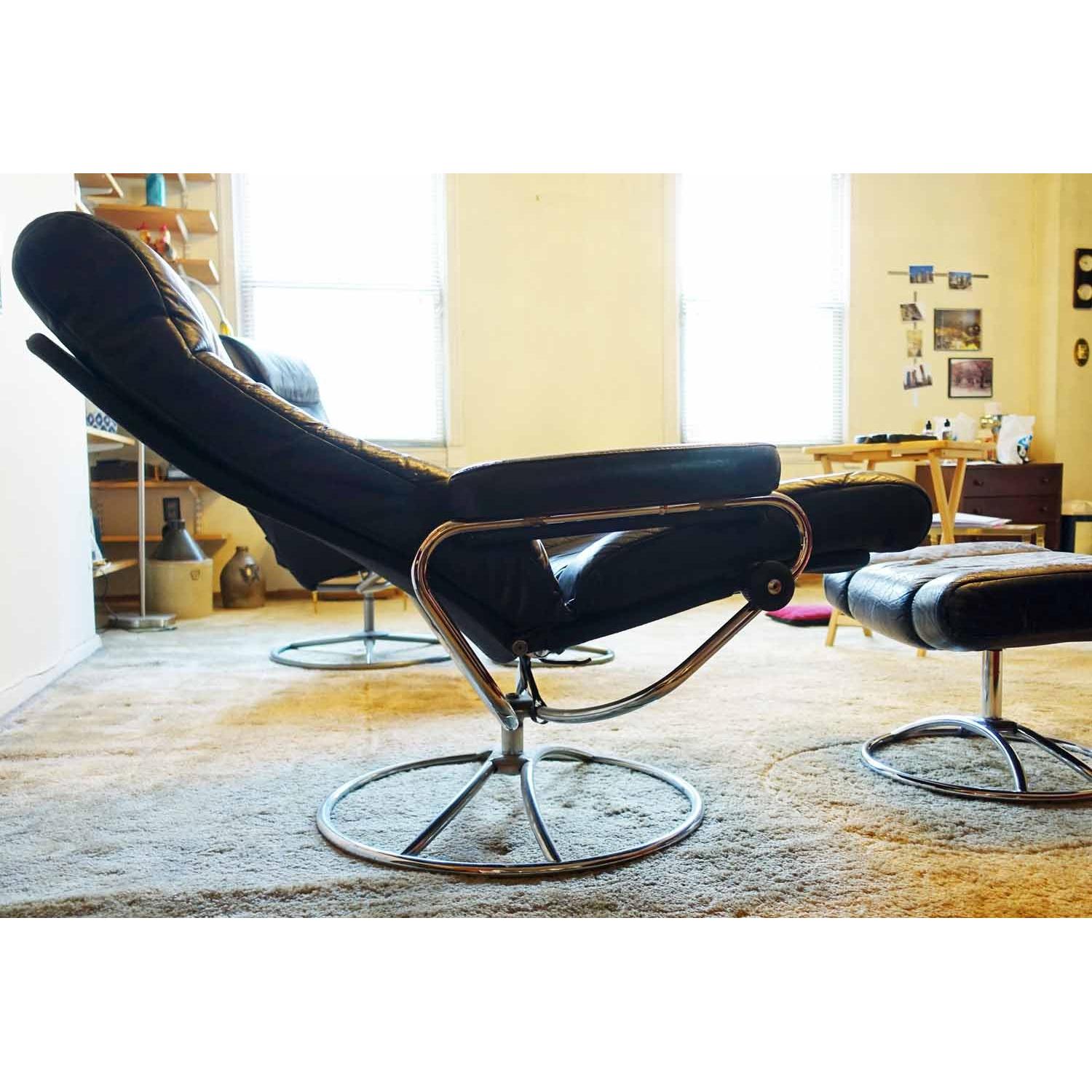 Ekornes Stressless Chair & Foot Stool in Navy Blue - image-4