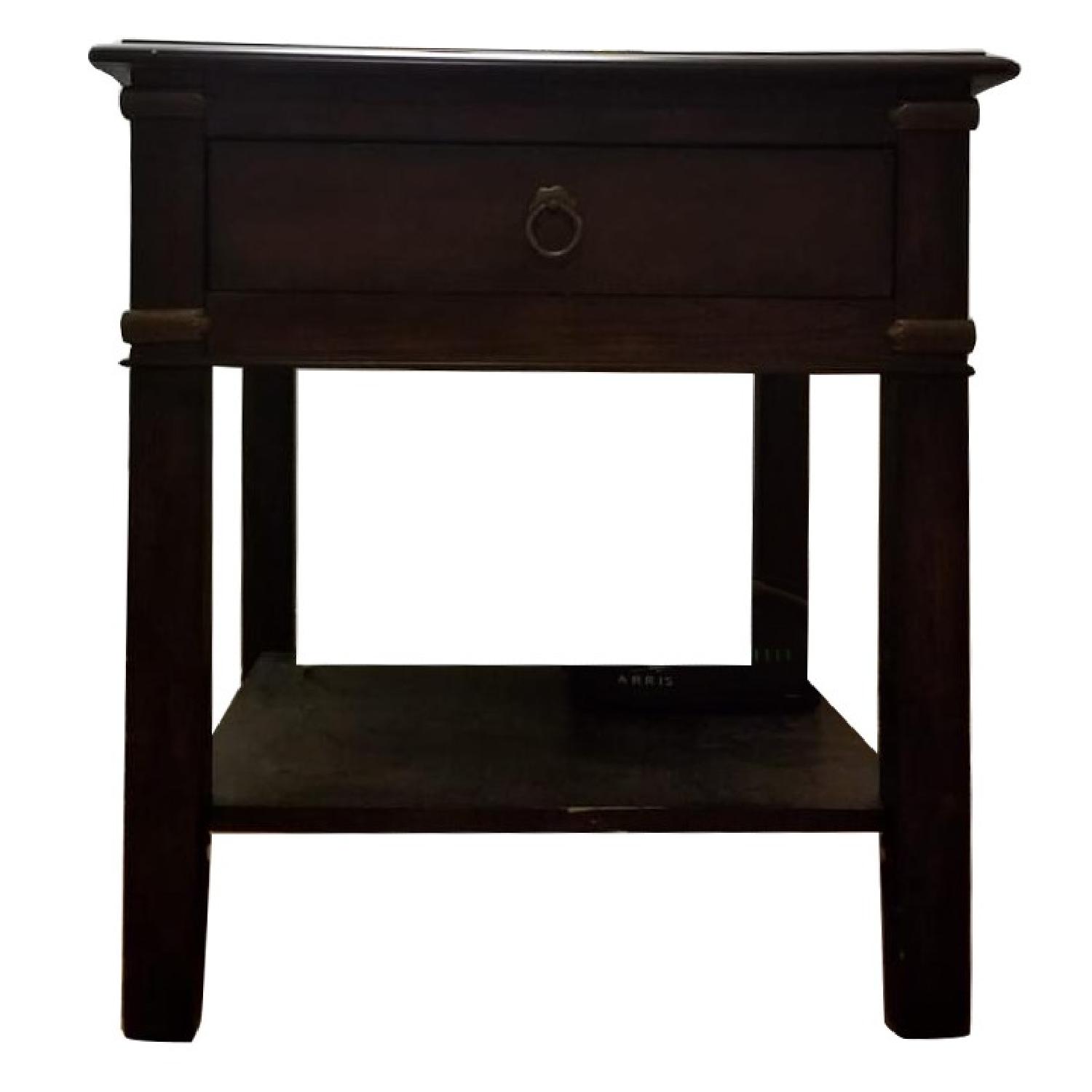 Raymour & Flanigan Dark Brown Wood Side Tables AptDeco