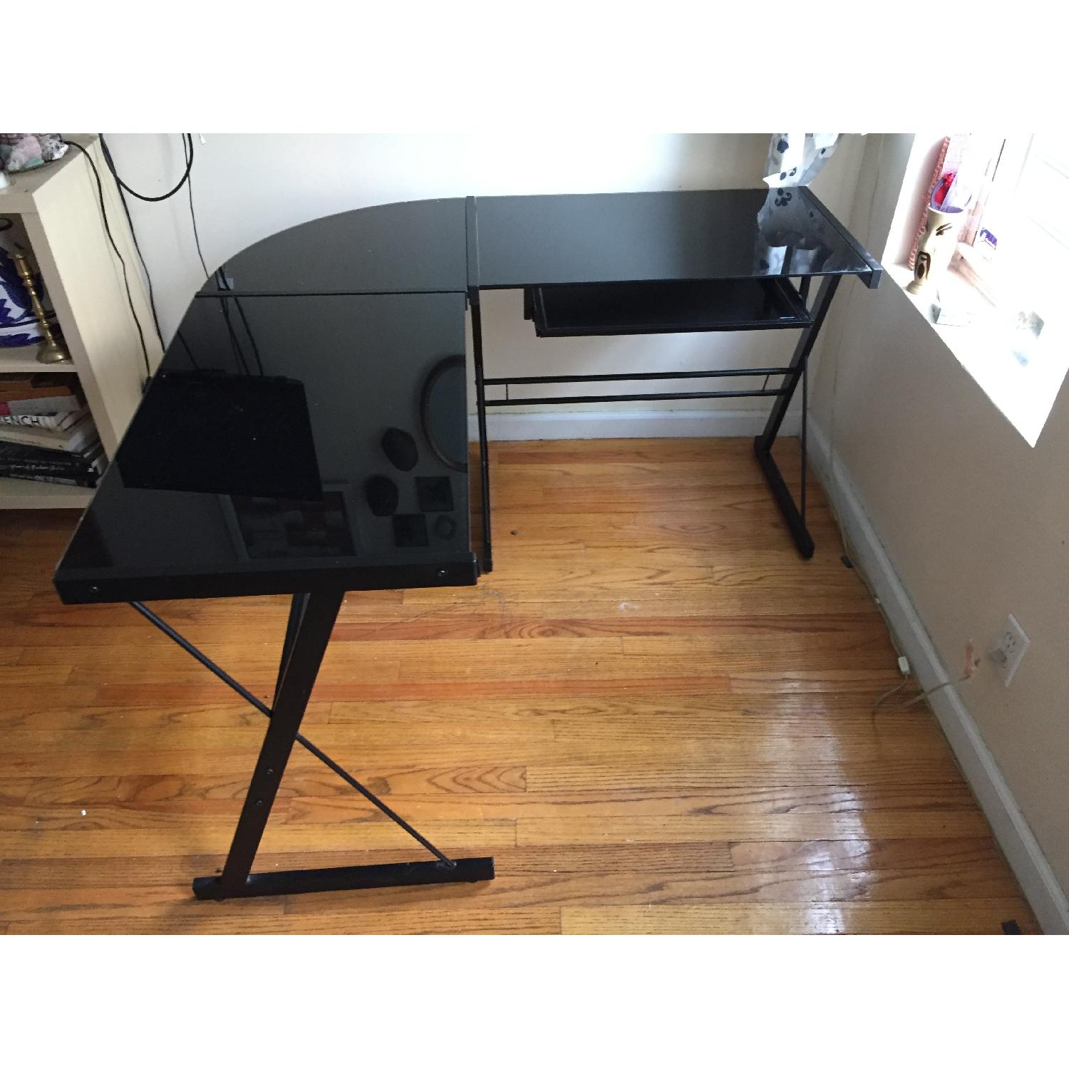Walker Edison LShaped Desk w/ Tempered Glass AptDeco