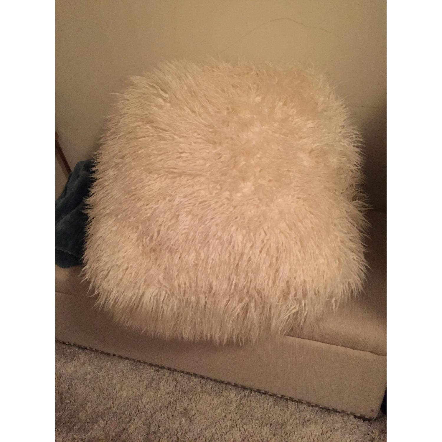 West Elm Faux Mongoliam Lamb Pouf - image-1