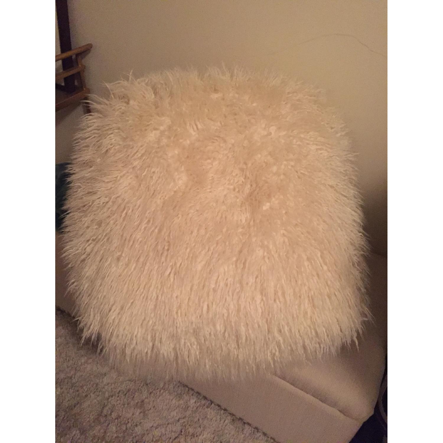 West Elm Faux Mongoliam Lamb Pouf - image-3