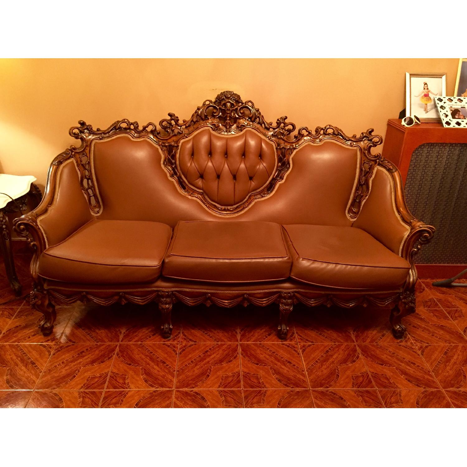 Traditional Italian Leather 3 Seater Sofa + Loveseat + Armchair + Coffee Table + End Table - image-1