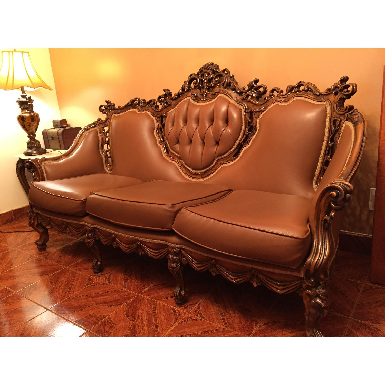 Traditional Italian Leather 3 Seater Sofa + Loveseat + Armchair + Coffee Table + End Table - image-2